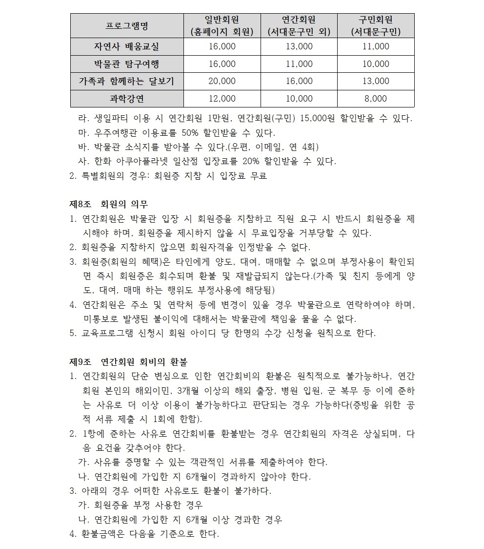 2 자연사박물관 연간회원제약관 2025년 003